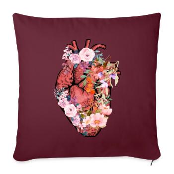 Cœur anatomique et fleurs - Housse de coussin décorative 45 x 45 cm - bordeaux - Devant