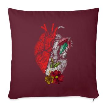 Cœur anatomique et fleurs - Housse de coussin décorative 45 x 45 cm - bordeaux - Devant