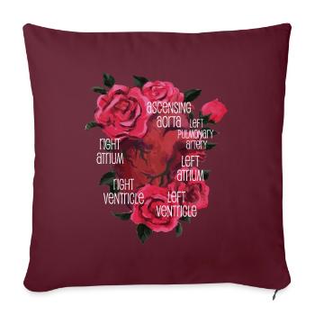 Cœur anatomique et fleurs - Housse de coussin décorative 45 x 45 cm - bordeaux - Devant