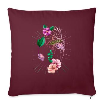 Cœur anatomique et fleurs - Housse de coussin décorative 45 x 45 cm - bordeaux - Devant