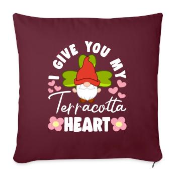 Je te donne mon cœur de terre cuite Elfe Gnome Miniature - Housse de coussin décorative 45 x 45 cm - bordeaux - Devant