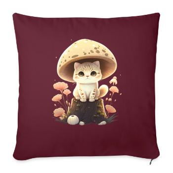 Cottagecore esthétique chat dans les bois avec chapeau champignon - Housse de coussin décorative 45 x 45 cm - bordeaux - Devant