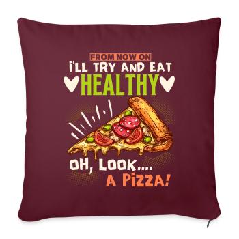 Pizza amusante, nourriture saine, pizza végétarienne - Housse de coussin décorative 45 x 45 cm - bordeaux - Devant