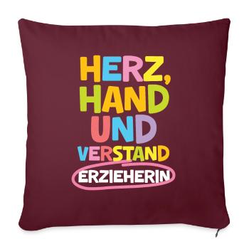Kindergärtnerin Abschied Herz Hand & Verstand - Sofakissenbezug 45 x 45 cm - Burgunderrot - Vorne