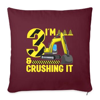 Construction Party 3ème anniversaire 3 ans Digger - Housse de coussin décorative 45 x 45 cm - bordeaux - Devant