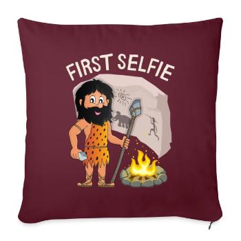 Drôle de Néandertal, premier selfie, dicton, jeu de mots - Housse de coussin décorative 45 x 45 cm - bordeaux - Devant