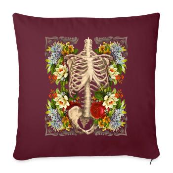Skelett mit vintage-Rosen, Biker-Design - Sofakissenbezug 45 x 45 cm - Burgunderrot - Vorne