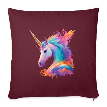Beau cheval licorne poney avec crinière arc-en-ciel - Housse de coussin décorative 45 x 45 cm - bordeaux - Devant