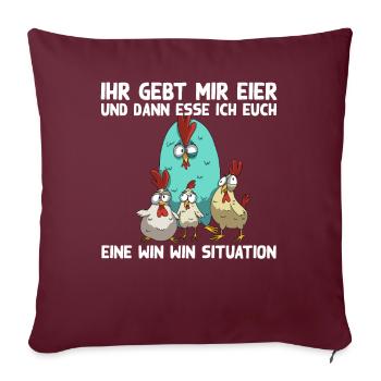 Lustiger Hühner Spruch Win Win Situation mit Huhn - Sofakissenbezug 45 x 45 cm - Burgunderrot - Vorne