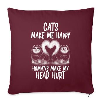 Les chats me rendent heureux humain me font mal à la tête - Housse de coussin décorative 45 x 45 cm - bordeaux - Devant