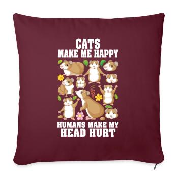 Les chats me rendent heureux humain me font mal à la tête - Housse de coussin décorative 45 x 45 cm - bordeaux - Devant