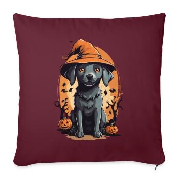 Chien d’Halloween mignon avec un chapeau de sorcière - Housse de coussin décorative 45 x 45 cm - bordeaux - Devant