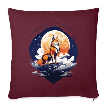 Renard mystique dans le style artistique japonais de la pleine lune - Housse de coussin décorative 45 x 45 cm - bordeaux - Devant