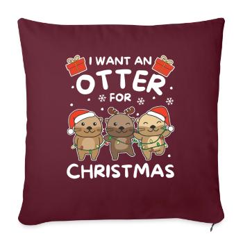 Je veux une loutre pour Noël Sweet Otters - Housse de coussin décorative 45 x 45 cm - bordeaux - Devant