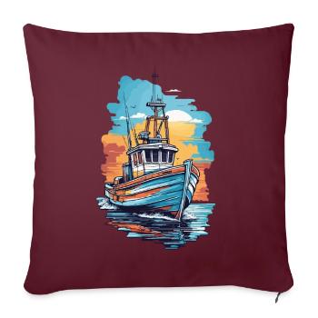 Pêche Bateau de pêche Bateau sur la haute mer Pêcheur - Housse de coussin décorative 45 x 45 cm - bordeaux - Devant