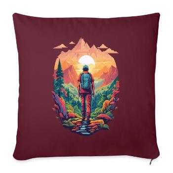 Nature Randonnée Camping Fantaisie Design Montagnes Forêt - Housse de coussin décorative 45 x 45 cm - bordeaux - Devant