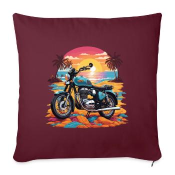 Moto Vintage Biker sur la plage Design rétro - Housse de coussin décorative 45 x 45 cm - bordeaux - Devant