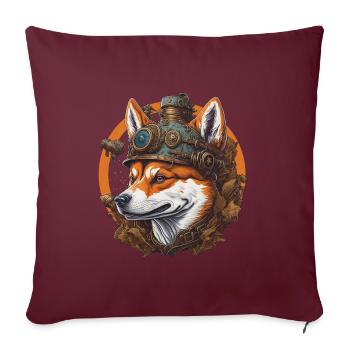 Steampunk Shiba chien Vintage Machine chien Design - Housse de coussin décorative 45 x 45 cm - bordeaux - Devant