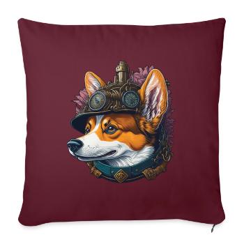 Esthétique Steampunk Corgi chien amant chien - Housse de coussin décorative 45 x 45 cm - bordeaux - Devant