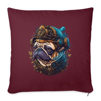 Chien Carlin Steampunk Vaporwave Amoureux des chiens - Housse de coussin décorative 45 x 45 cm - bordeaux - Devant