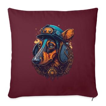 Conception de chien teckel steampunk pour les amoureux des chiens - Housse de coussin décorative 45 x 45 cm - bordeaux - Devant