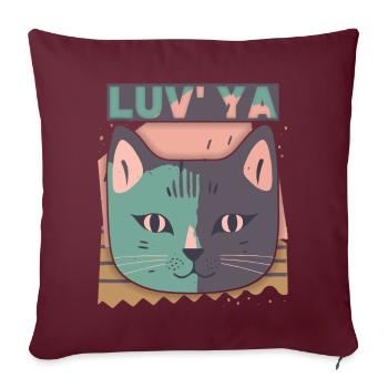 Tête de chat, chat de la Saint-Valentin, déclaration d’amour - Housse de coussin décorative 45 x 45 cm - bordeaux - Devant