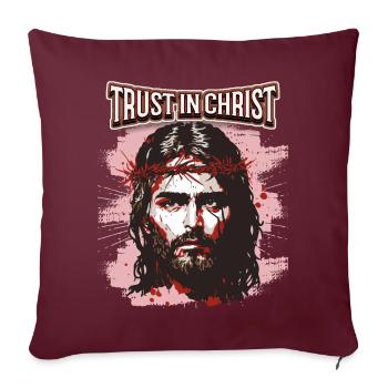 Jésus-Christ avec la couronne d’épines dicton chrétien - Housse de coussin décorative 45 x 45 cm - bordeaux - Devant