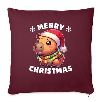 Père Noël chapeau Noël guirlandes lumineuses Capybara - Housse de coussin décorative 45 x 45 cm - bordeaux - Devant