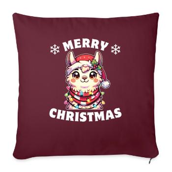 Père Noël chapeau Noël guirlandes lumineuses Lama - Housse de coussin décorative 45 x 45 cm - bordeaux - Devant