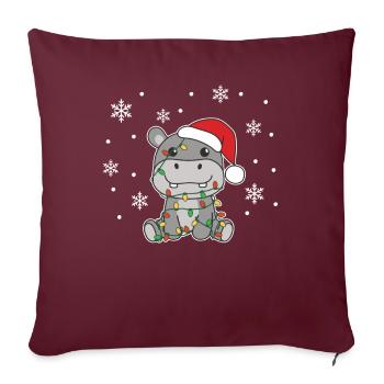 Hippopotame Noël Animaux d’hiver Hippopotames - Housse de coussin décorative 45 x 45 cm - bordeaux - Devant