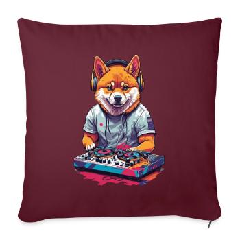Shiba Inu DJ Dog Music et conception d’amour de chien - Housse de coussin décorative 45 x 45 cm - bordeaux - Devant