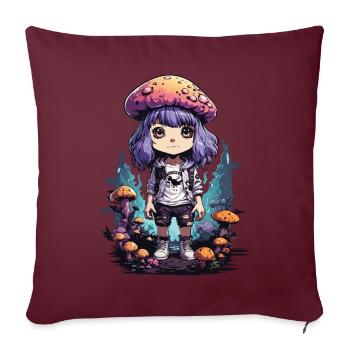 Kawaii Chibi champignon fille Goth Pastel Design - Housse de coussin décorative 45 x 45 cm - bordeaux - Devant
