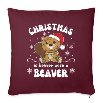 Noël, c’est mieux avec un castor - Housse de coussin décorative 45 x 45 cm - bordeaux - Devant