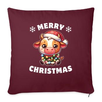 Père Noël chapeau Noël guirlandes lumineuses vache - Housse de coussin décorative 45 x 45 cm - bordeaux - Devant
