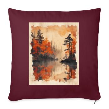 Paysage classique Papyrus défilement Onsen japonais - Housse de coussin décorative 45 x 45 cm - bordeaux - Devant