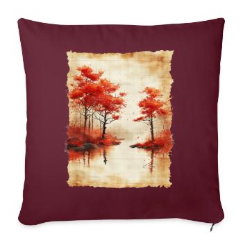 Paysage classique Papyrus défilement Onsen japonais - Housse de coussin décorative 45 x 45 cm - bordeaux - Devant