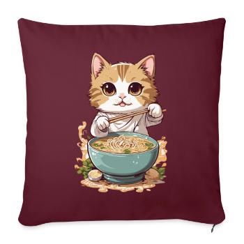 Le chat aime les ramen à la culture japonaise - Housse de coussin décorative 45 x 45 cm - bordeaux - Devant