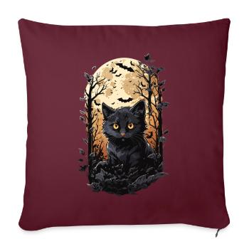 Chat Pleine Lune Halloween Sort Chats Magiques - Housse de coussin décorative 45 x 45 cm - bordeaux - Devant