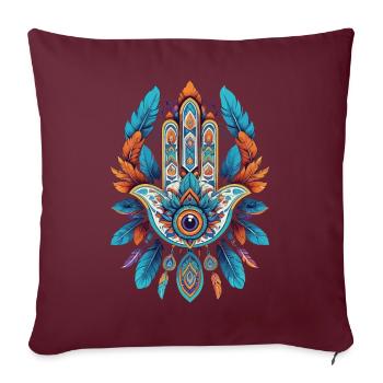 Plumes spirituelles de Mandala à la main Hamsa - Housse de coussin décorative 45 x 45 cm - bordeaux - Devant