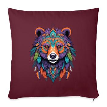 ours Mandala plumes Design ésotérique - Housse de coussin décorative 45 x 45 cm - bordeaux - Devant