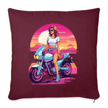 Esthétique de la moto synthwave pour les filles motardes - Housse de coussin décorative 45 x 45 cm - bordeaux - Devant