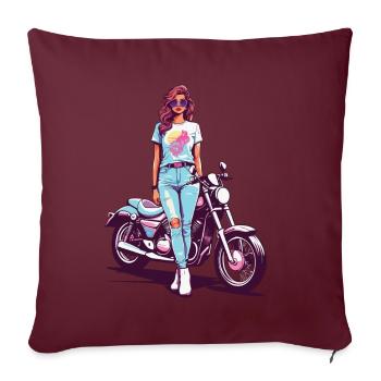 des années 80 vintage moto motards fille Design - Housse de coussin décorative 45 x 45 cm - bordeaux - Devant