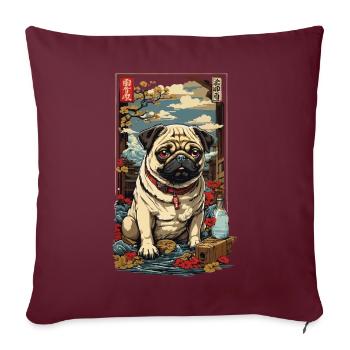Mops Hund Im Vintage Japan Sake Kunst - Sofakissenbezug 45 x 45 cm - Burgunderrot - Vorne