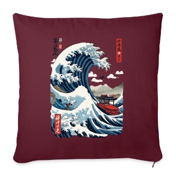 Japon Ukiyo-E Style capitaine voilier Vintage - Housse de coussin décorative 45 x 45 cm - bordeaux - Devant