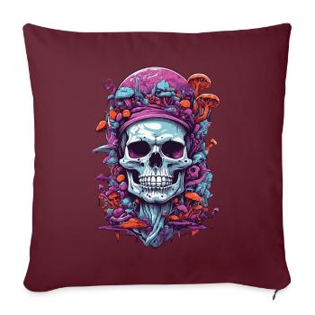 Art psychédélique et champignons des bois tête de mort Design - Housse de coussin décorative 45 x 45 cm - bordeaux - Devant