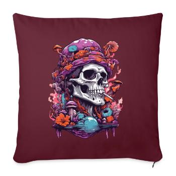 Crâne psychédélique forêt champignons musique Festival Art - Housse de coussin décorative 45 x 45 cm - bordeaux - Devant