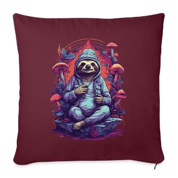Paresseux des champignons de la forêt Art psychédélique Festival de musique - Housse de coussin décorative 45 x 45 cm - bordeaux - Devant