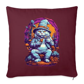 Wald Pilze Katze Psychedelic Art Musik Festival - Sofakissenbezug 45 x 45 cm - Burgunderrot - Vorne