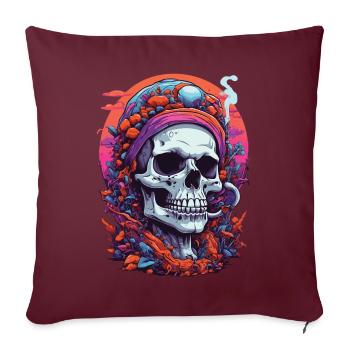 Psychedelic Skull Wald Pilze Goa Trance Kunst - Sofakissenbezug 45 x 45 cm - Burgunderrot - Vorne