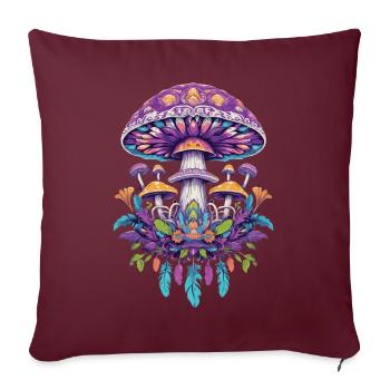 Plume Mandala champignons Design spirituel - Housse de coussin décorative 45 x 45 cm - bordeaux - Devant
